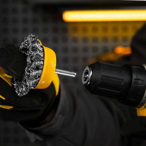 Щетка для дрели, 65 мм, Чашка, со шпилькой, нержавеющая крученая проволока Denzel фото 8