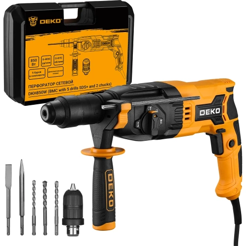 Сетевой перфоратор DEKO DKH850W кейс, набор из 5 буров, SDS+, дополнительный патрон 063-4255 Сетевой перфоратор DEKO DKH850W кейс, набор из 5 буров, SDS+, дополнительный патрон 063-4255