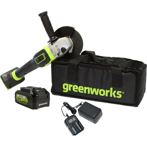 Аккумуляторная угловая шлифовальная машина Greenworks 24V, бесщеточная, c 1хАКБ 4 Ач и ЗУ в сумке 3200207UB фото 3