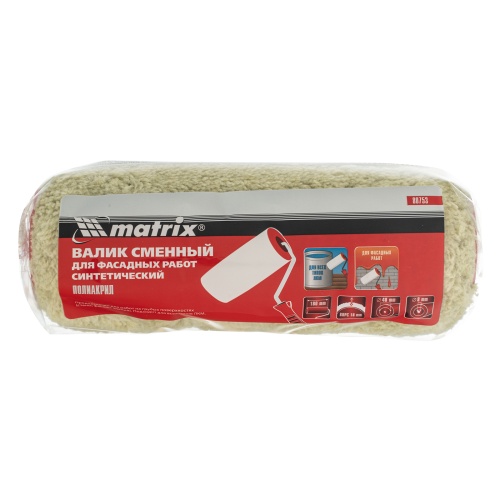 Валик сменный для Фасадных работ синтетический, 180 мм, ворс 18 мм, D 48 мм, D ручки 8 мм, полиакрил Matrix фото 3