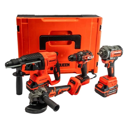 Набор KINGQUEEN 4 пред, 2 АКБ, УШМ 125мм, Гайковерт 500Нм, Шуруповерт 50Нм, Перфоратор KQ-TS411 Набор KINGQUEEN 4 пред, 2 АКБ, УШМ 125мм, Гайковерт 500Нм, Шуруповерт 50Нм, Перфоратор KQ-TS411