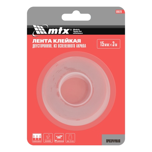 Двусторонняя клейкая лента из вспененного акрила, прозрачная, 15 мм x 3 м Matrix фото 5