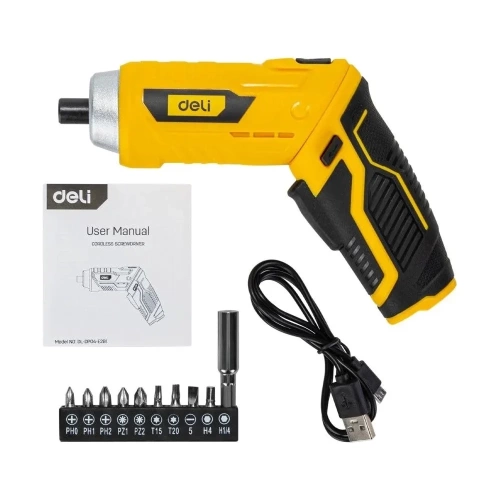 Аккумуляторная отвертка с поворотной рукоятью DELI DL-DP04-E2B1 102990 фото 10