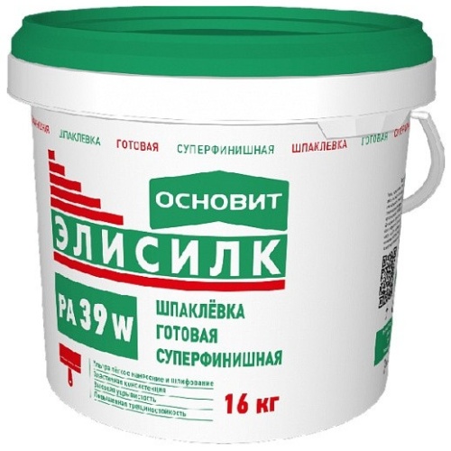 Шпаклевка готовая Основит Элисилк PA39 W суперфинишная супербелая 16 кг