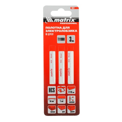 Полотна для электролобзика  по дереву, 3 шт, T119BO, 50 x 2 мм, HCS, фигур. рез Matrix фото 5