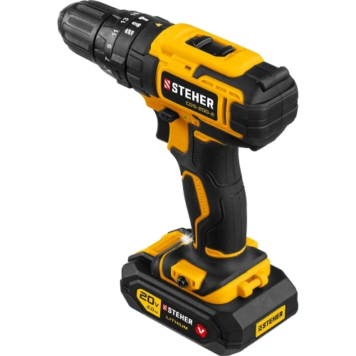 Ударная дрель-шуруповерт STEHER 20В, 2 АКБ 2Ач CDS-200-2 фото 3