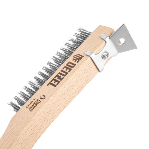 Щетка зачистная 4-х рядная, проволока из нержавеющей стали с деревянной ручкой скребок, EFP// Denzel фото 5