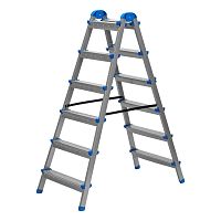 Стремянка двухсторонняя 6 ступеней, сталь профиль, стальные ступени, Сибртех