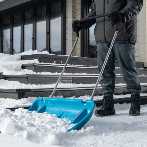 Скрепер для уборки снега, полипропилен, колеса, 750х445х1275 мм, рукоятка с ПВХ, LUXE Palisad фото 12