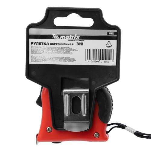 Рулетка Double fixation,3 м х 16 мм,обрезиненный корпус,двойная плавная фиксация Matrix фото 7