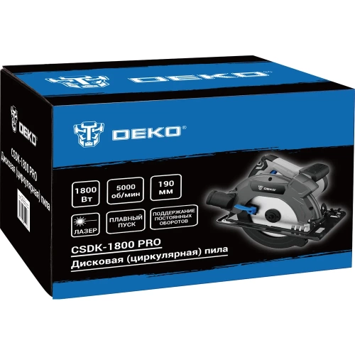 Дисковая (циркулярная) пила DEKO CSDK-1800 PRO, 1800Вт, 190мм диск поддержание оборотов, плавный пуск 085-1152 фото 8