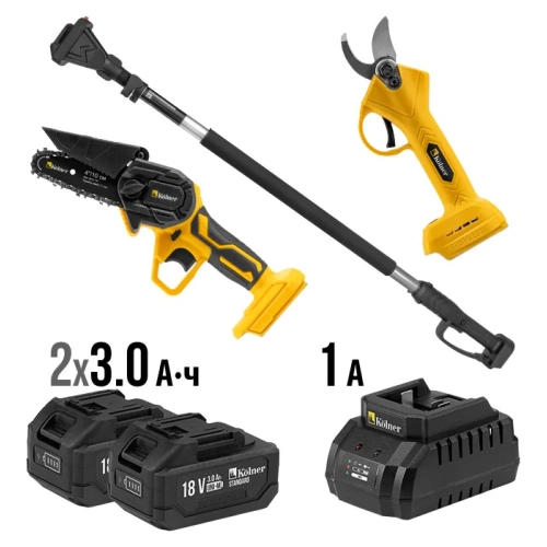 Набор аккумуляторного инструмента Kolner секатор + цепная пила + штанга. KPR 18BL + KCS 18 + 2S, 18V UNI-M Standard, 8060600036 Набор аккумуляторного инструмента Kolner секатор + цепная пила + штанга. KPR 18BL + KCS 18 + 2S, 18V UNI-M Standard, 8060600036
