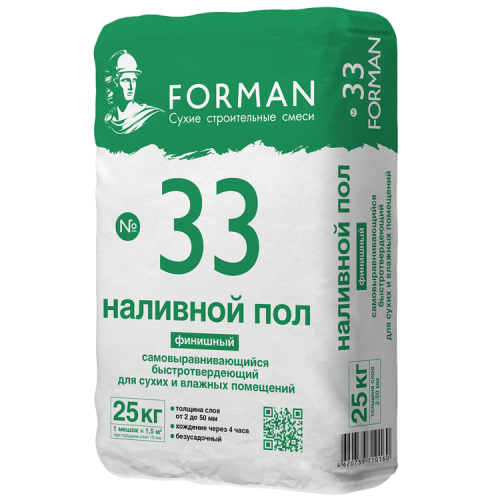 Пол наливной самовыравнивающийся Forman 33 финишный быстротвердеющий 25 кг Пол наливной самовыравнивающийся Forman 33 финишный быстротвердеющий 25 кг