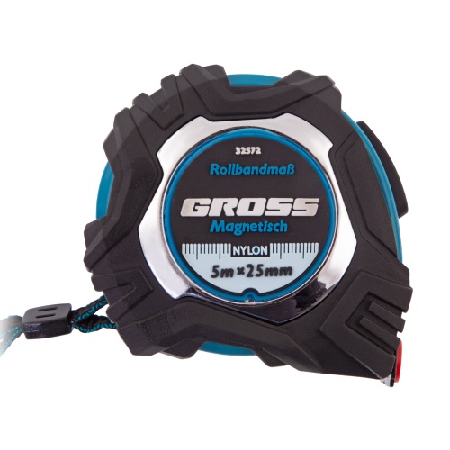 Рулетка Magnetisch 5 м х 25 мм,обрезиненный корпус,автоматическая фиксация,Нейлоновое покрытиеытие,зацеп с магнитом Gross фото 2