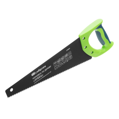 Ножовка по дереву "Зубец", 350 мм, 7-8 TPI, каленый зуб 2D, защитное покрытие, двухкомпонентная рукоятка Сибртех Ножовка по дереву "Зубец", 350 мм, 7-8 TPI, каленый зуб 2D, защитное покрытие, двухкомпонентная рукоятка Сибртех