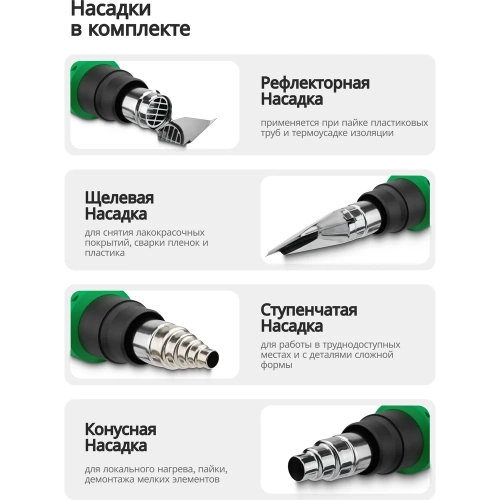 Фен промышленный электрический с насадками Rockforce 2000 Вт RF-HG65-2000LCD(65569) фото 5