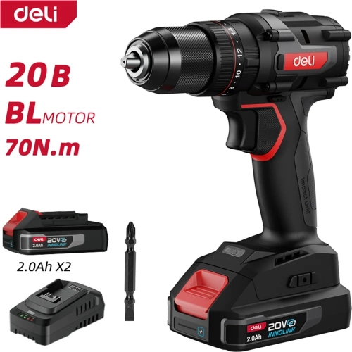 Профессиональный бесщеточный ударный шуруповерт DELI DE-CZ20-1D2 (2 АКБ, 20В х 2Ач + ЗУ, 13мм, 70Нм, сумка) 168692 Профессиональный бесщеточный ударный шуруповерт DELI DE-CZ20-1D2 (2 АКБ, 20В х 2Ач + ЗУ, 13мм, 70Нм, сумка) 168692