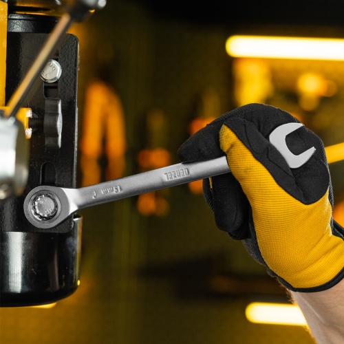 Ключ комбинированный трещоточный, 15 мм, CrV, матовый хром Denzel фото 7