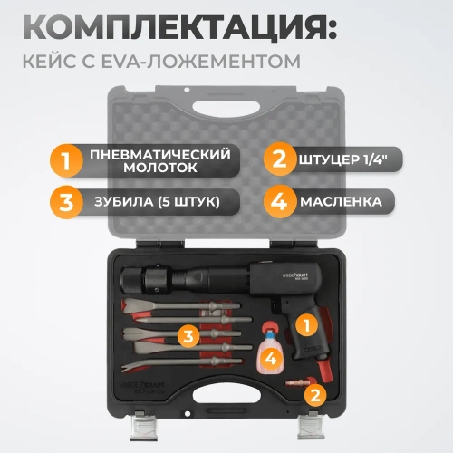 Пневматический молоток WIEDERKRAFT 2500 уд/мин, HEX 175 мм WDK-24120 фото 7