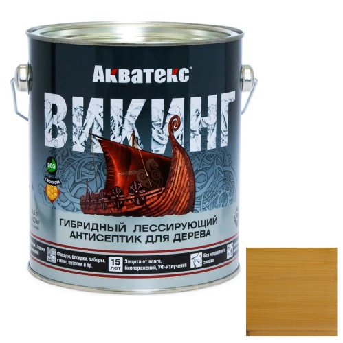 Антисептик для дерева гибридный Акватекс Викинг лессирующий полуматовый Калужница 0,75 л