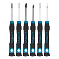 Набор отверток для точной механики, CrMo, двухкомпонентные рукоятки, 6 шт, пластиковый бокс Gross