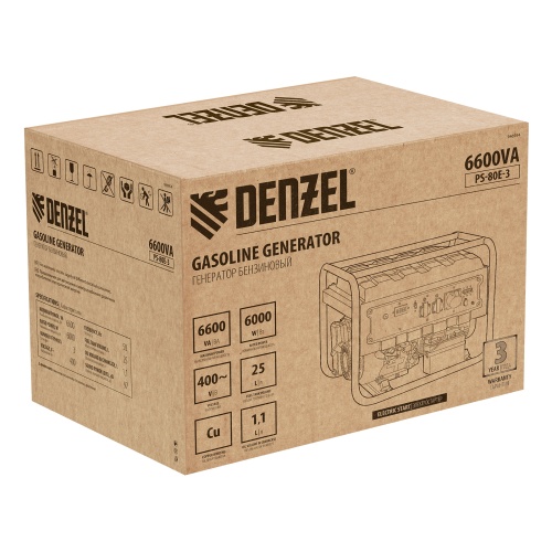 Генератор бензиновый PS 80 E-3, 6.6 кВт, 400 В, 25 л, электростартер Denzel фото 7