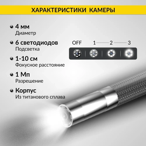 Управляемый видеоэндоскоп iCarTool экран 4.5", 1Мп, 1280x720, 1м, 4мм зонд, поворот камеры 4х360° IC-VC104AW фото 7