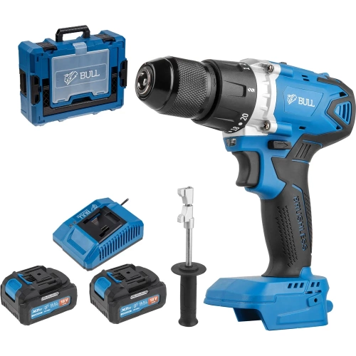 Аккумуляторная дрель-шуруповерт BULL SR 1802 Xcase, XLTpro, бесщеточная, 18 В, 80 Н*м, 2*4 А*ч, БЗП 13 мм 1329863 Аккумуляторная дрель-шуруповерт BULL SR 1802 Xcase, XLTpro, бесщеточная, 18 В, 80 Н*м, 2*4 А*ч, БЗП 13 мм 1329863