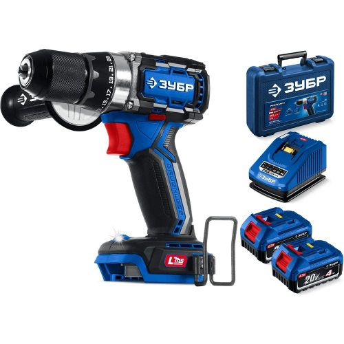 Бесщеточная дрель-шуруповерт ЗУБР Профессионал 20 В, 70 Н·м, 2 АКБ LMS (4 А·ч), кейс DB-70-42