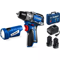 Компакт набор ЗУБР Профессионал дрель-шуруповерт + LED фонарь, 12В, 45Нм, 2 аккумулятора, тип Т7, 2Ач, кейс DB-121-22F