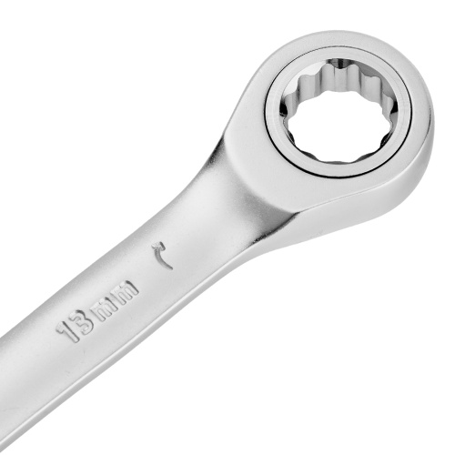 Ключ комбинированный трещоточный, 13 мм, CrV, матовый хром Denzel фото 4