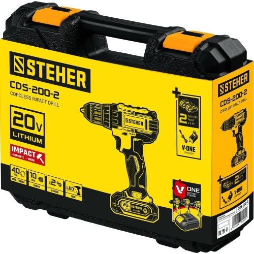 Ударная дрель-шуруповерт STEHER 20В, 2 АКБ 2Ач CDS-200-2 фото 10