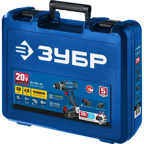 Дрель-шуруповерт ЗУБР Профессионал 20В, 2 АКБ 4Ач, в кейсе DL-201-42 фото 5