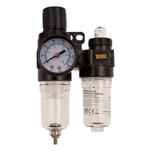 Блок подготовки воздуха регулятор-фильтр-лубрикатор FLR1500, 10 бар, 1500 л/мин, 1/4 Denzel 57469 фото 3