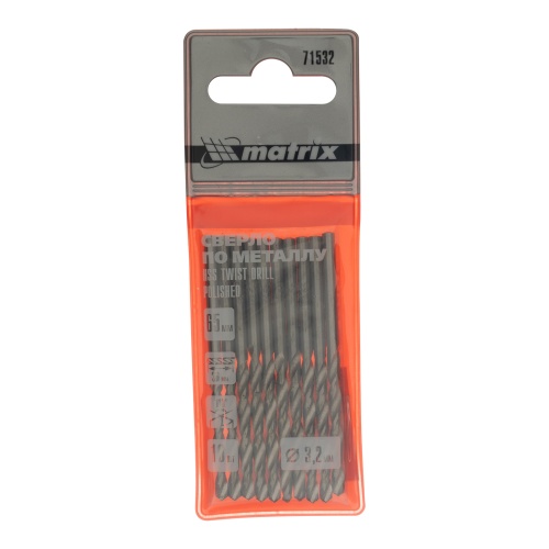 Сверло по металлу, 3.2 мм, полированное, HSS, 10 шт, цилиндрический хвостовик Matrix фото 5