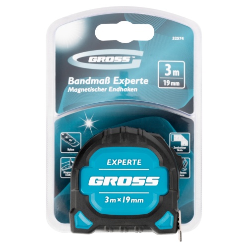 Рулетка Experte,3 м x 19 мм,двухкомпонентный корпус,магнит,двухсторонняя разметка,нейлон Gross фото 6