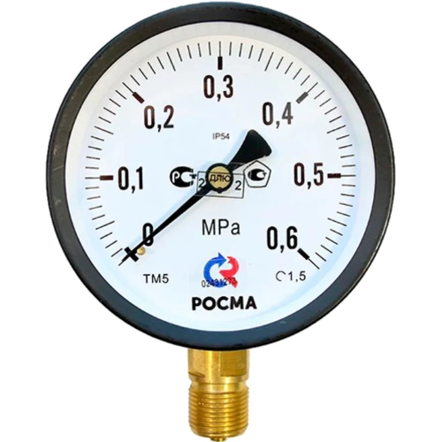 Манометр Росма ТМ-510Р.00 радиальный (0-0.6MPa) G1/2 IP54 1.5, ДК100мм D070-07035