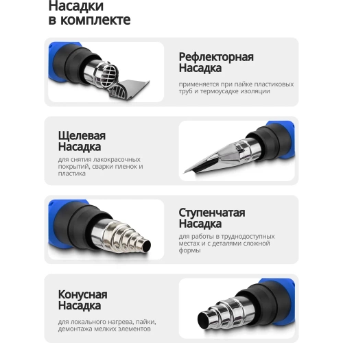 Фен промышленный электрический с насадками Forsage 2000 Вт F-HG65-2000LCD(65566) фото 4 Фен промышленный электрический с насадками Forsage 2000 Вт F-HG65-2000LCD(65566) фото 4