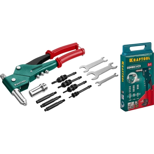 Поворотный заклепочник KRAFTOOL Combo3-M6 360°, комбинированный, в кейсе, 3 вида заклёпок Поворотный заклепочник KRAFTOOL Combo3-M6 360°, комбинированный, в кейсе, 3 вида заклёпок