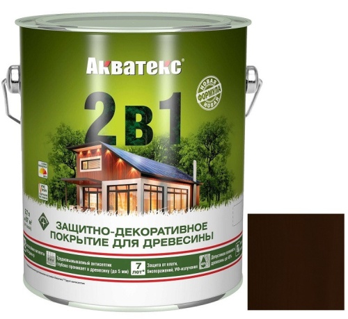 Покрытие алкидное защитно-декоративное для древесины Акватекс 2 в 1 полуматовое Палисандр 2,7 л