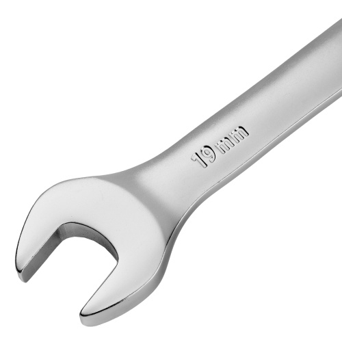 Ключ комбинированный трещоточный, 19 мм, CrV, матовый хром Denzel фото 3