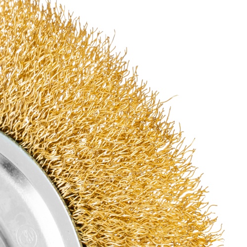 Щетка для УШМ, 150 мм, М14, плоская, латунированная витая проволока Matrix фото 4