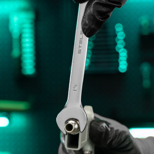 Ключ комбинированный, 14 мм, CrV, матовый хром Stels фото 6