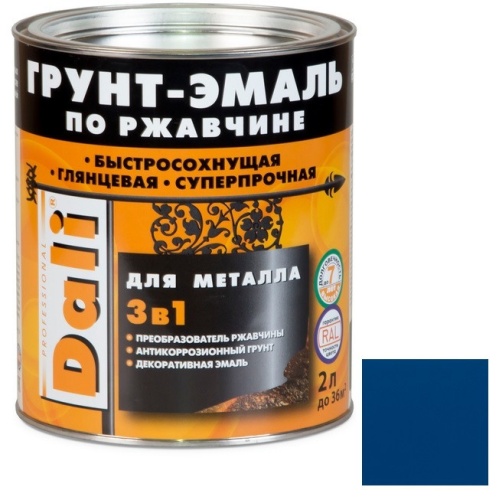Грунт-эмаль по ржавчине Dali 3 в 1 гладкая синяя RAL 5005 2 л