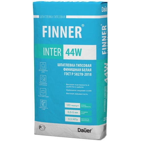 Шпатлевка гипсовая финишная Dauer Finner Inter 44 W белая 20 кг фото 3