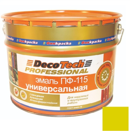 Эмаль универсальная DecoTech Professional ПФ-115 желтая под RAL1023 20 кг
