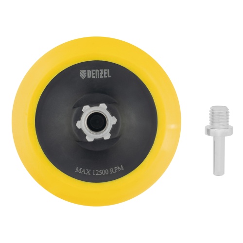 Тарелка опорная для дрели и УШМ с липучкой, 115 мм, мягкая, с адаптером c М14 на d8 Denzel фото 2