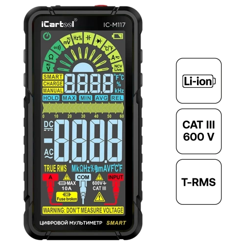Цифровой смарт мультиметр iCarTool CATIII 600V, TrueRMS, AD/DC IC-M117 Цифровой смарт мультиметр iCarTool CATIII 600V, TrueRMS, AD/DC IC-M117