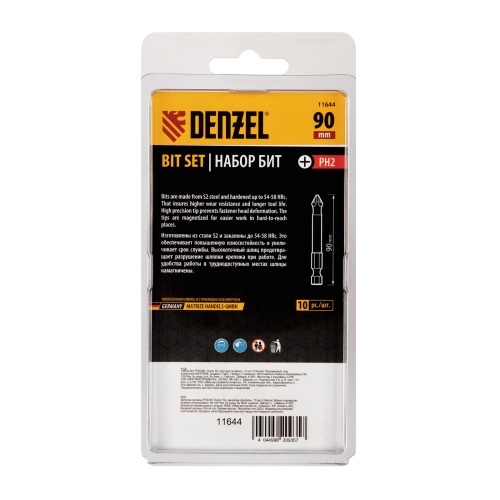 Бита PH2х90, сталь S2, цилиндр., 10 шт. Е 6,3 Denzel фото 3