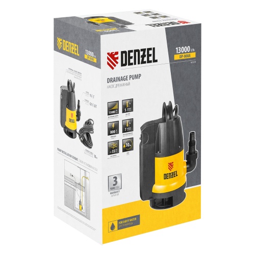 Дренажный насос DP800A, 800 Вт, подъем 5 м, 13000 л/ч Denzel фото 11 Дренажный насос DP800A, 800 Вт, подъем 5 м, 13000 л/ч Denzel фото 11
